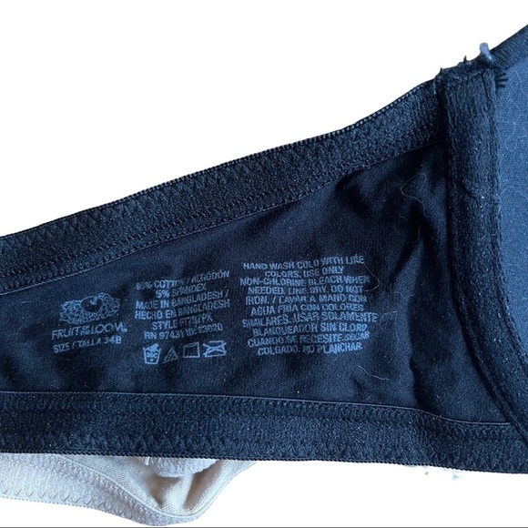 Fruit of the Loom 2 Pack Bra 34 Black Beige Padded Comfort Lounge Everyday Fit - Picture 4 of 7